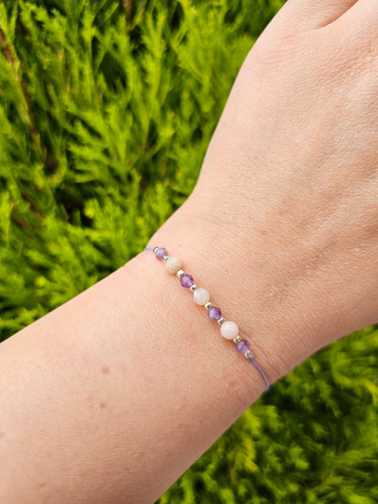 Amethyst & Pink Opal Handmade Bracelet – Natural Stone Jewellery , Made in IRELAND, GEMSTONE BRACELET