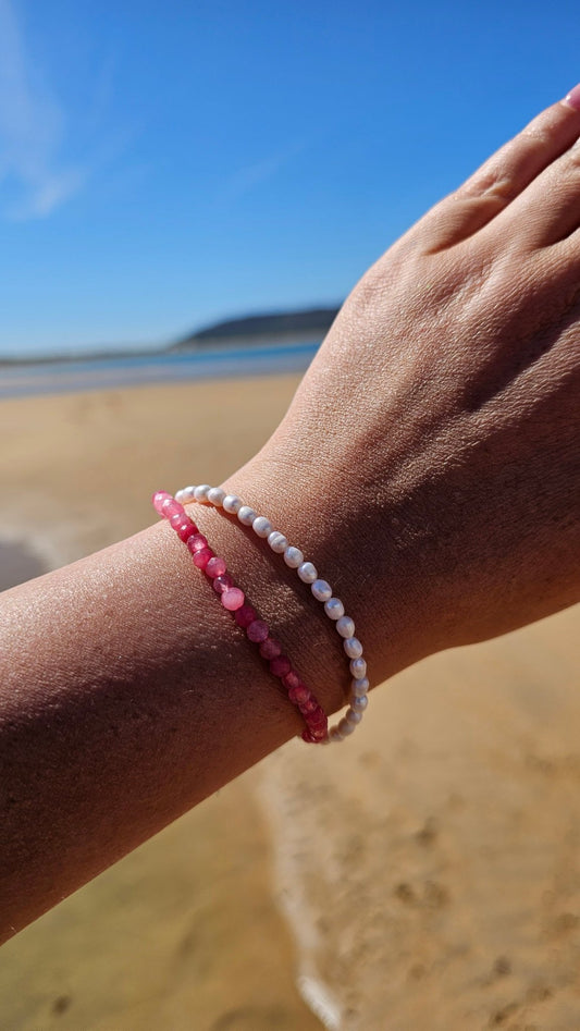 Freshwater Pearl & Pink Chalcedony Double - Layer Bracelet 4mm – Calm, Confidence & Emotional Balance