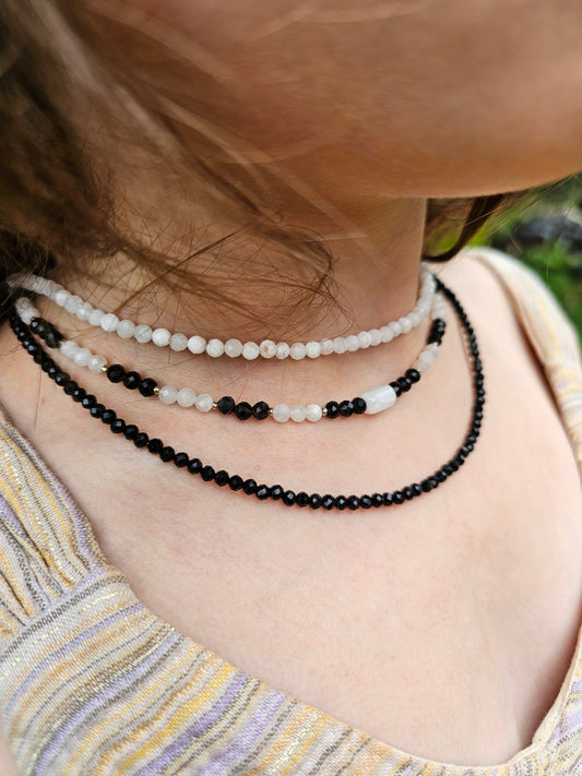 Moonstone & Black Onyx Choker 4mm - BellishMoonstone & Black Onyx Choker 4mm