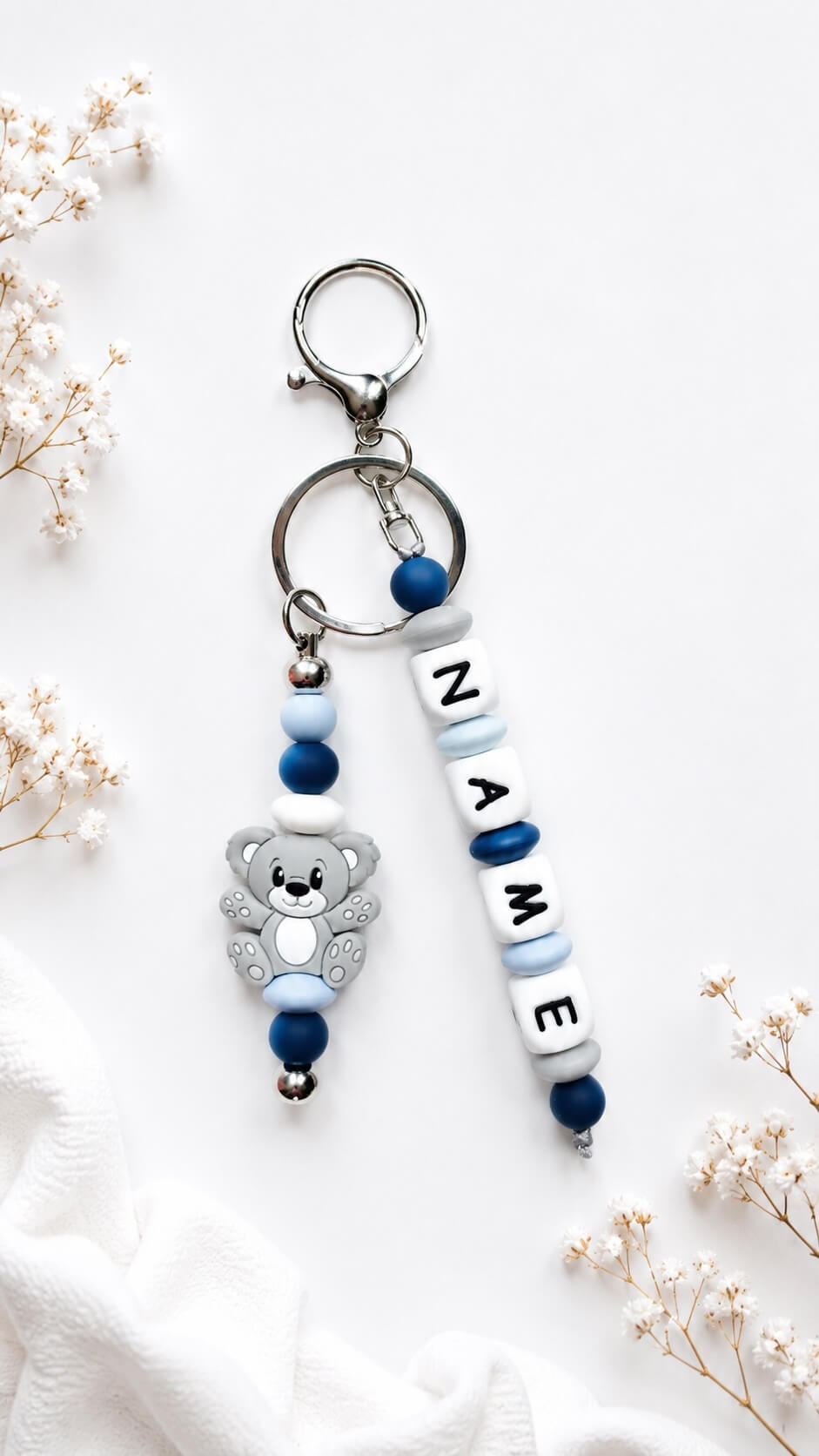 Personalised colourful silicone name charm for nappy bags, backpacks and keys
