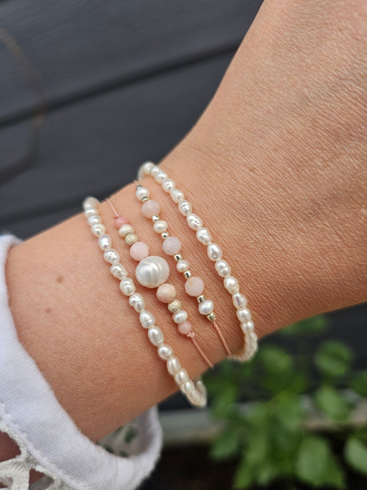 Pearl & Pink Opal Bracelet – Elegant Crystal Jewellery Gift – Handmade for Calm, Confidence & Heart Chakra Healin