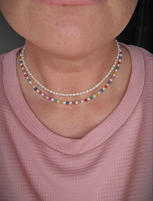 Rainbow Joy Choker – Colourful Gemstone Necklace with Pearls, Amethyst, Apatite, Amazonite & Rose Quartz – Summer Jewelry Gift
