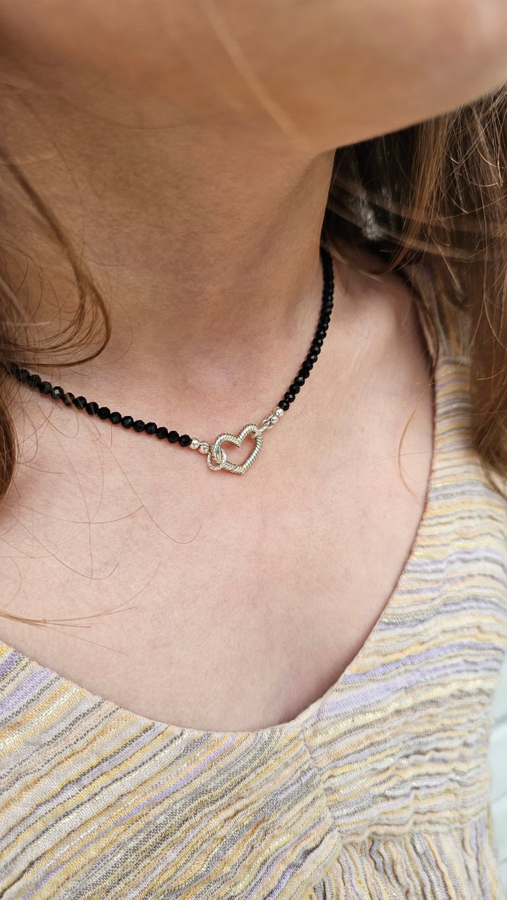 Black Tourmaline Silver Heart Necklace - BellishBlack Tourmaline Silver Heart Necklace