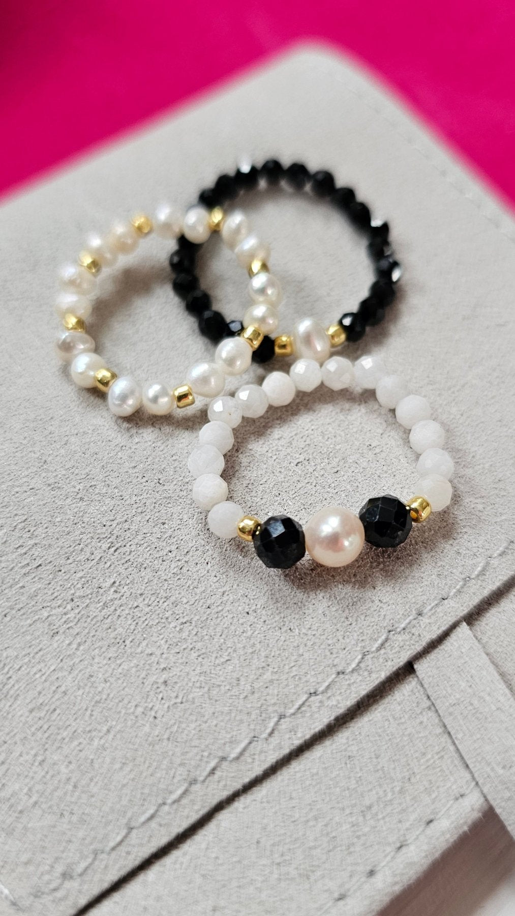 Earth & Light Elastic Ring - Black Tourmaline & Pearl - BellishEarth & Light Elastic Ring - Black Tourmaline & Pearl