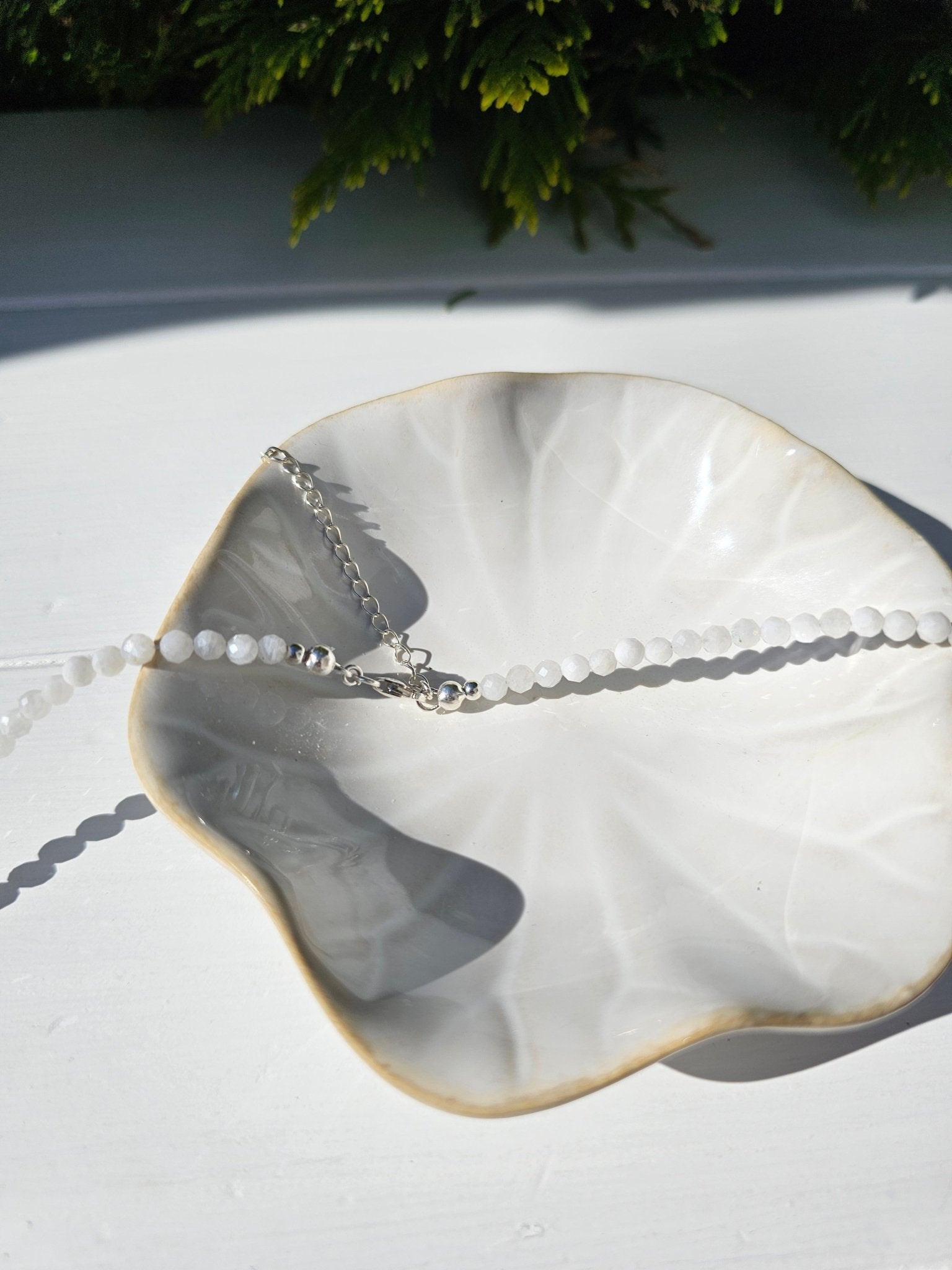 Elegant 4mm Moonstone Choker with 925 Sterling Silver Beads & Clasp - BellishElegant 4mm Moonstone Choker with 925 Sterling Silver Beads & Clasp