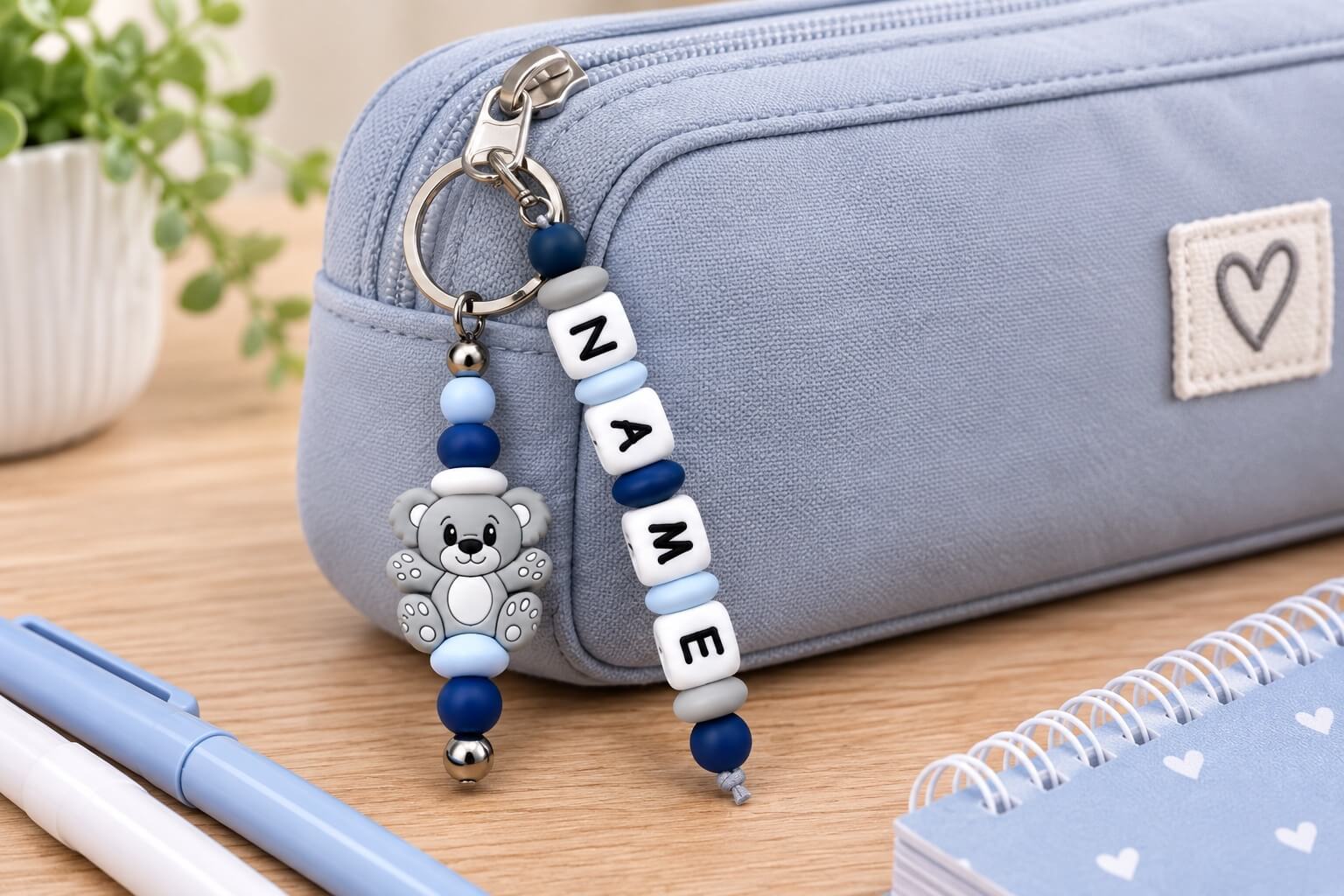 Personalised colourful silicone name charm for nappy bags, backpacks and keys
