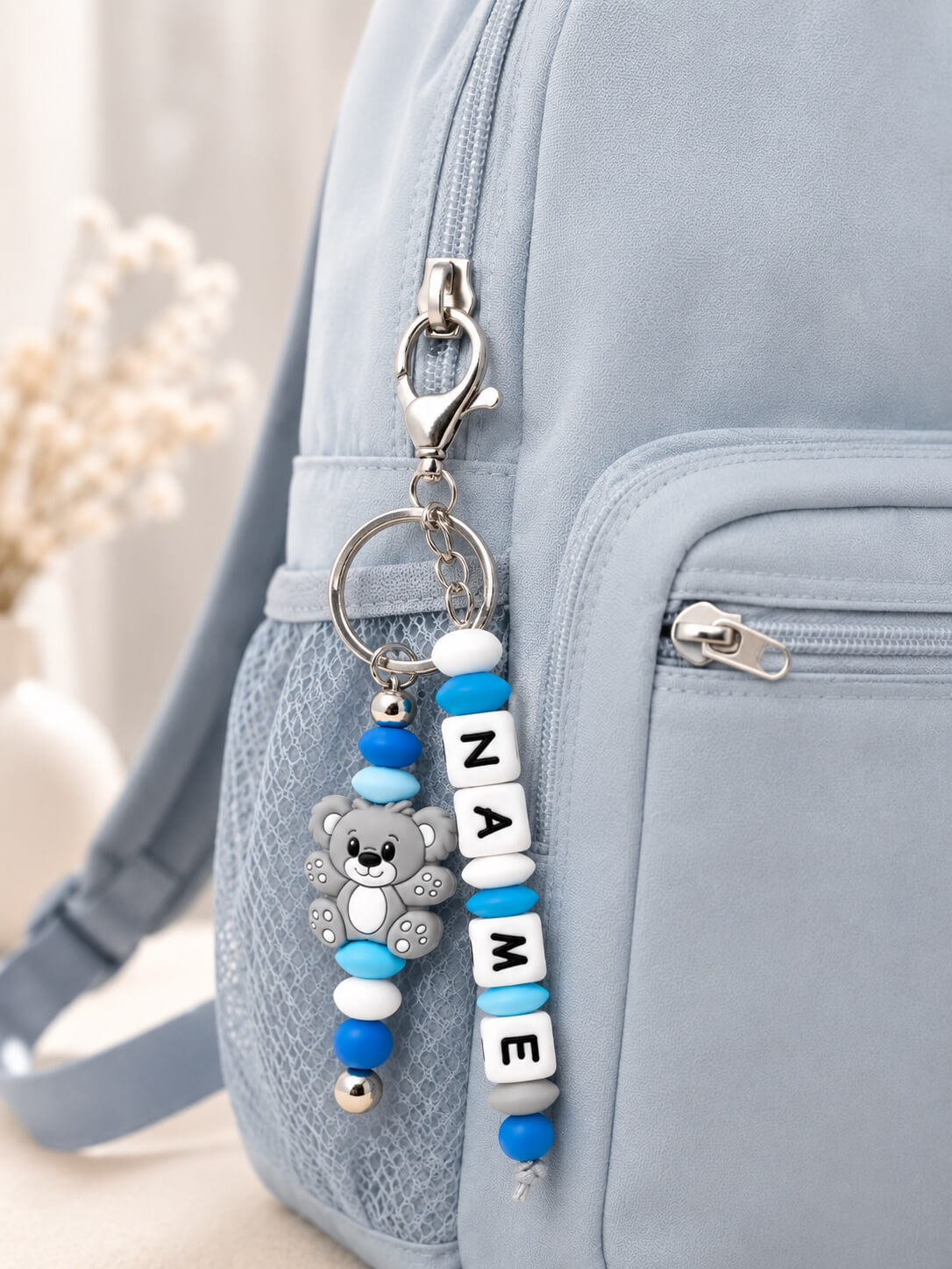 Custom silicone name tag for nappy bags, school bags, backpacks and keys
