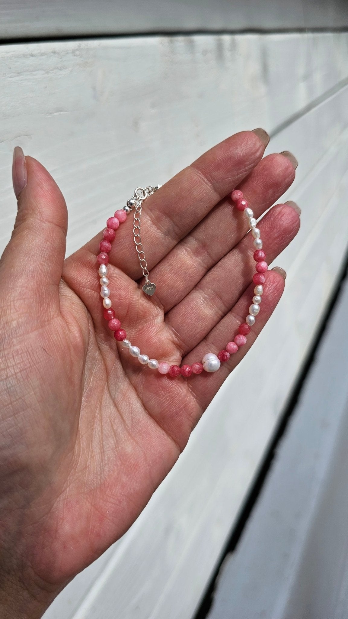 Freshwater Pearl and Pink Chalcedony Bracelet 4mm - Soft Elegance, Confidence and Inner Peace - BellishFreshwater Pearl and Pink Chalcedony Bracelet 4mm - Soft Elegance, Confidence and Inner Peace