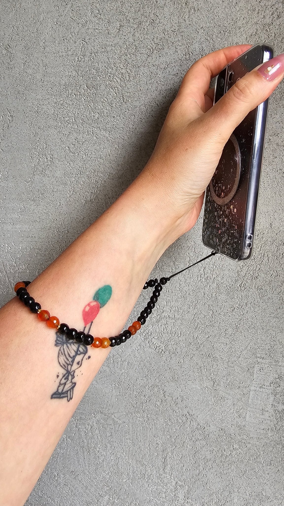 Gemstone Phone Charm – Black Onyx and Carnelian - BellishGemstone Phone Charm – Black Onyx and Carnelian