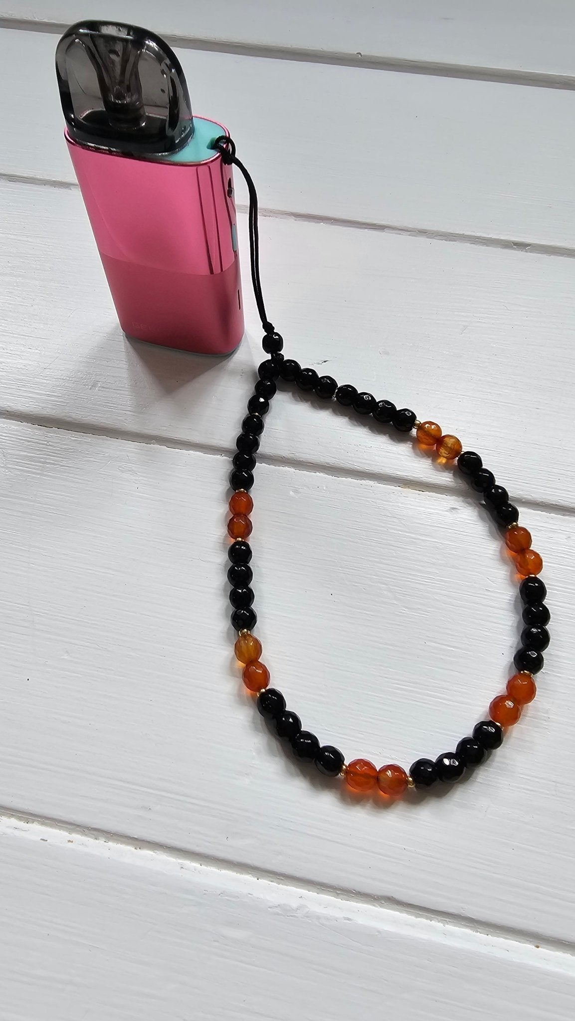 Gemstone Phone Charm – Black Onyx and Carnelian - BellishGemstone Phone Charm – Black Onyx and Carnelian