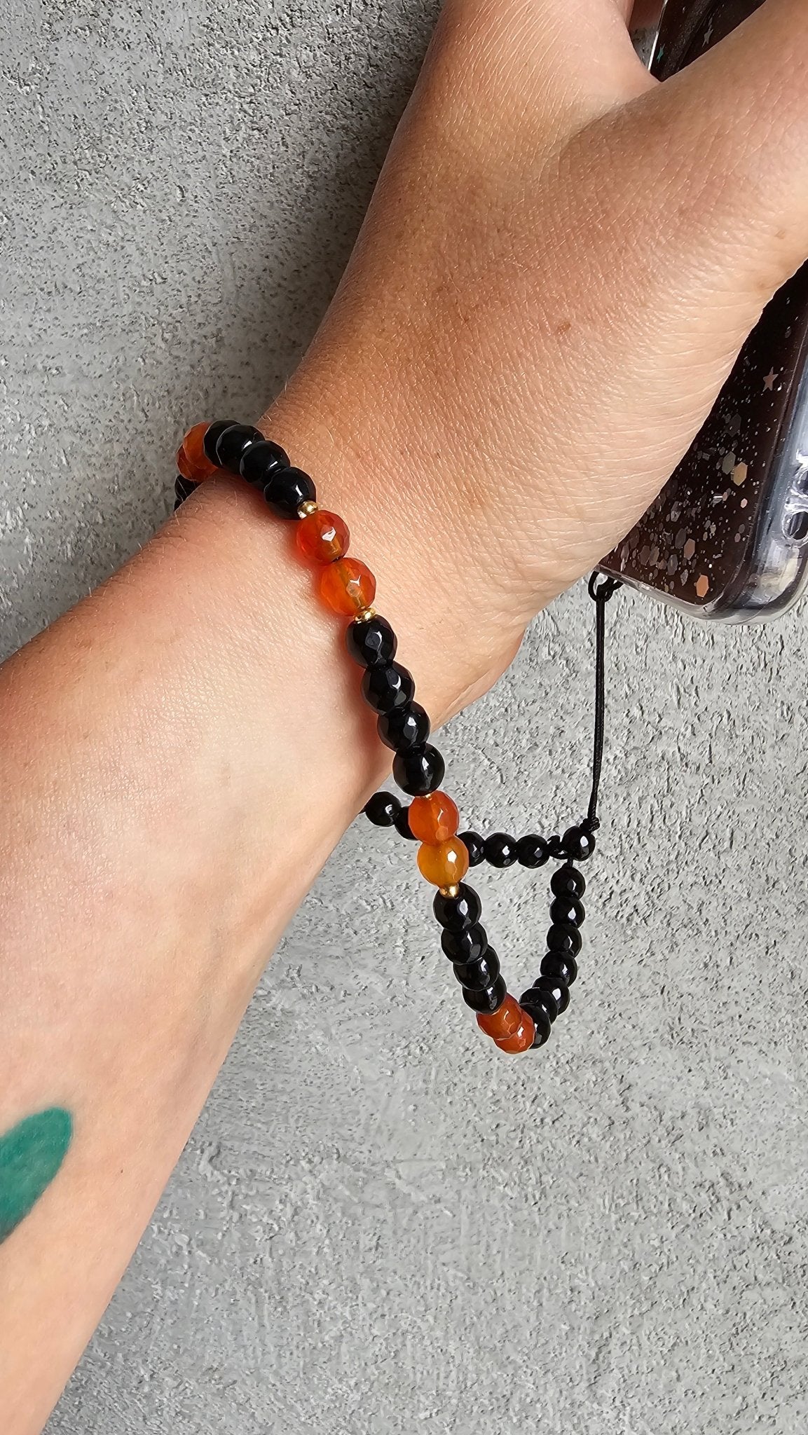 Gemstone Phone Charm – Black Onyx and Carnelian - BellishGemstone Phone Charm – Black Onyx and Carnelian