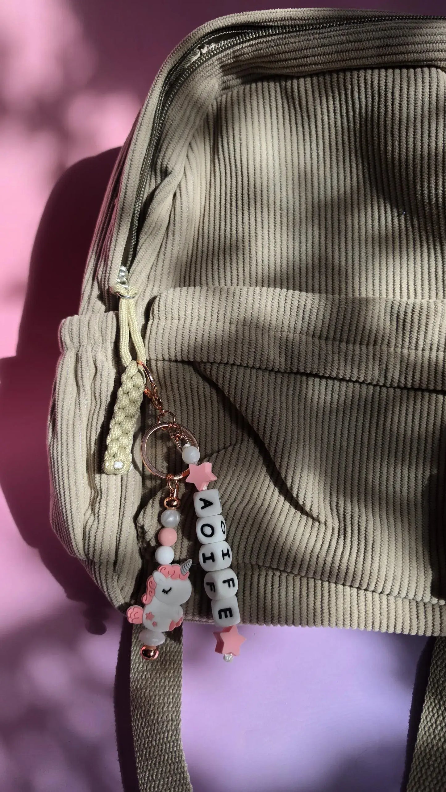 Personalised Name Bag Charm & Keyring - Unicorn