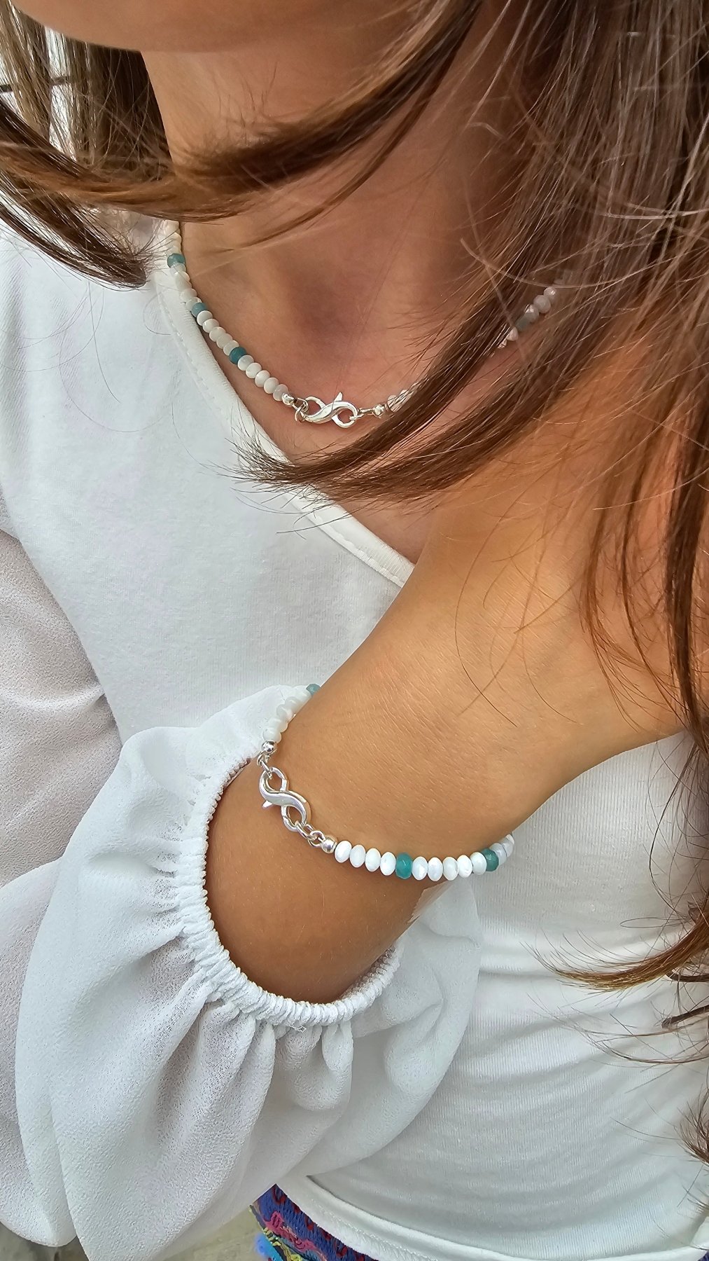 Infinity Jewellery Set – Turquoise Jade & Shell - BellishInfinity Jewellery Set – Turquoise Jade & Shell