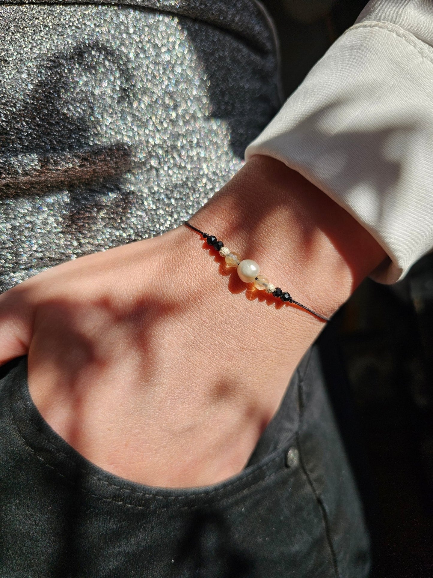 libra zodiac bracelet, citrine onyx pearl bracelet, handmade libra jewellery, sterling silver zodiac gift, libra birthday gift, adjustable gemstone bracelet, elegant spiritual bracelet