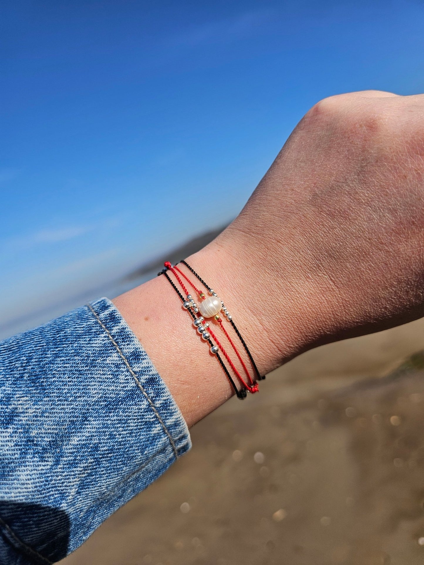 Adjustable red string bracelet with 2mm/3mm 925 sterling silver beads – handmade Irish lucky charm – protection bracelet UK & Ireland