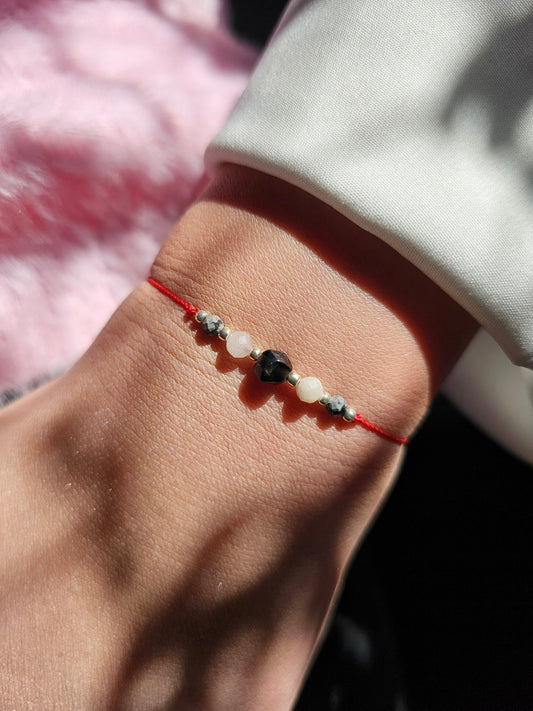 Lucky Bracelet - Gold and snowflakes Obsidian & Moonstone - BellishLucky Bracelet - Gold and snowflakes Obsidian & Moonstone