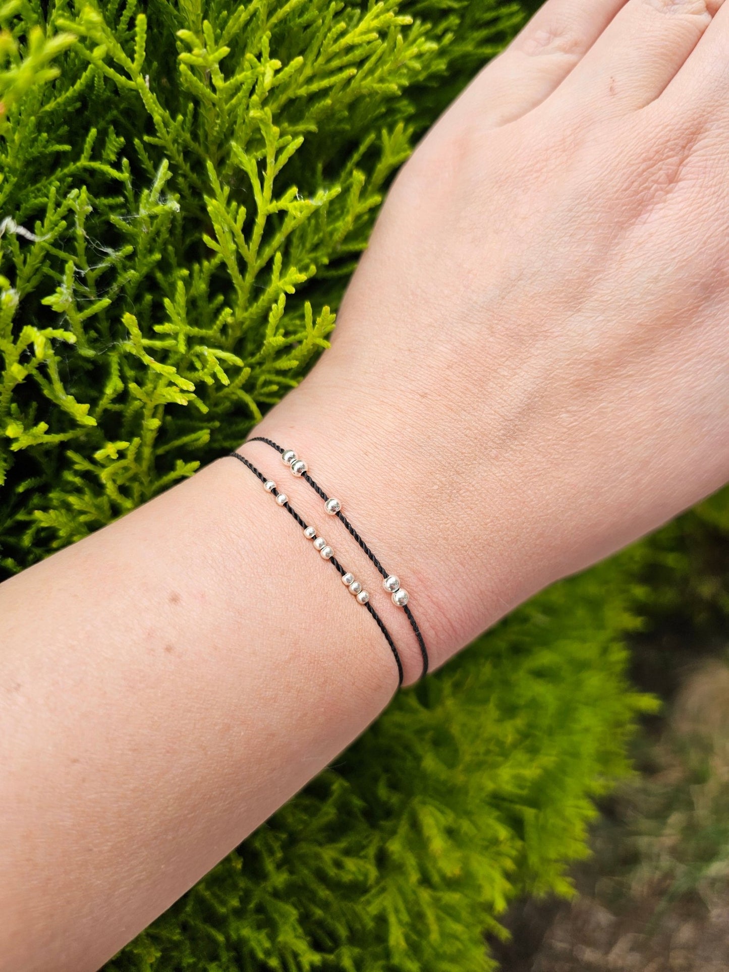 Lucky Bracelet - Silver Beads - Black Cord - BellishLucky Bracelet - Silver Beads - Black Cord