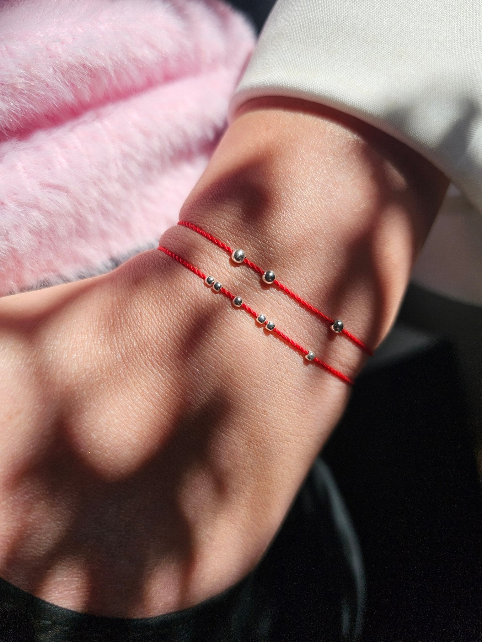 Adjustable red string bracelet with 2mm/3mm 925 sterling silver beads – handmade Irish lucky charm – protection bracelet UK & Ireland